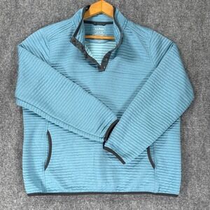 L.L.Bean Airlight Knit Pullover Women's 1X Plus Blue Heather Snap Neck Pocket